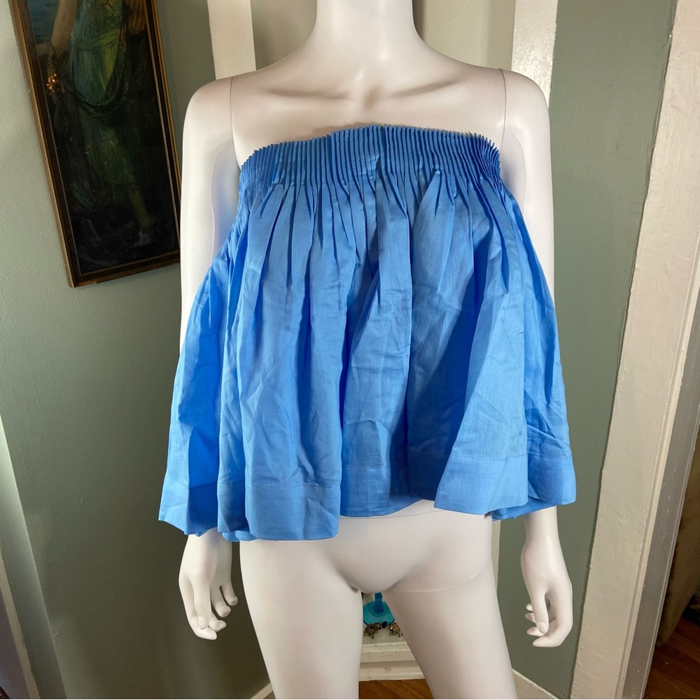 New nwt Hyacinth House Azure Blue Shirred Shirley Strapless Blouse Tube Top L - Picture 5 of 11